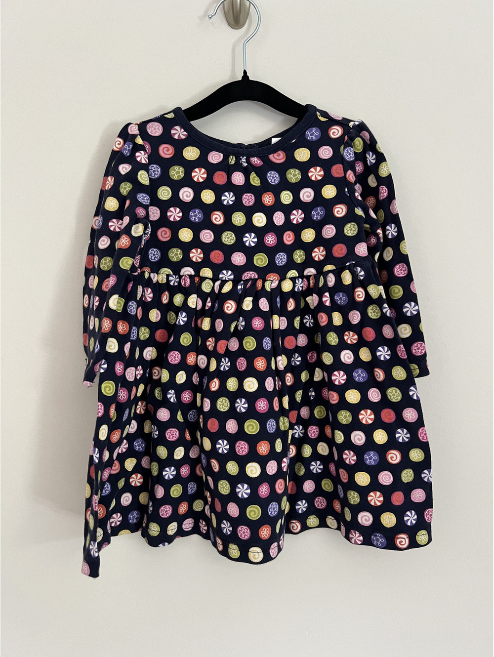 Y2K Gymboree 2008 Navy Candy AOP Long Sleeve Dress